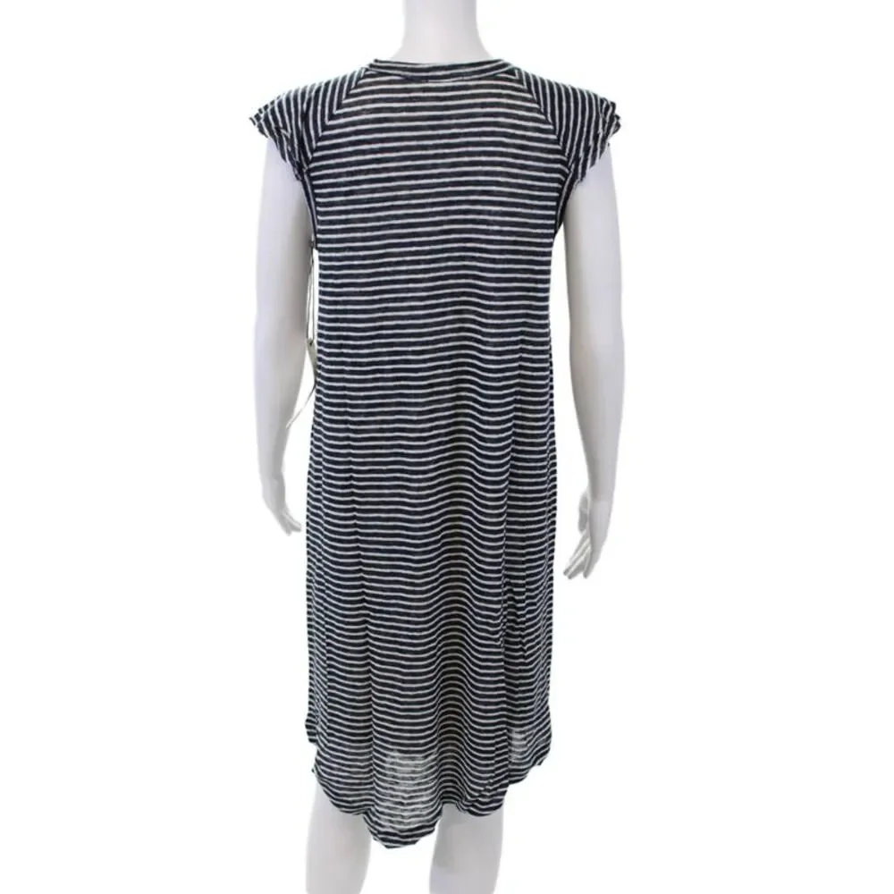 Wilt Womens Cotton Textured Flutter Sleeve Stripped Dress Navy White Stripe Size